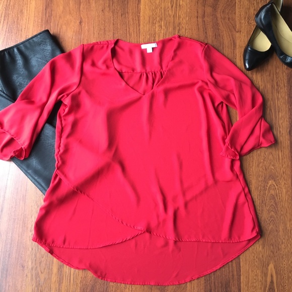 🐞 Chiffon Layered 3/4 Sleeve New York & Co Blouse - Picture 1 of 6